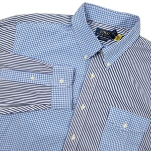 Polo Ralph Lauren Button Shirt Mens XXL Blue Gingham Striped Classic Fit Poplin